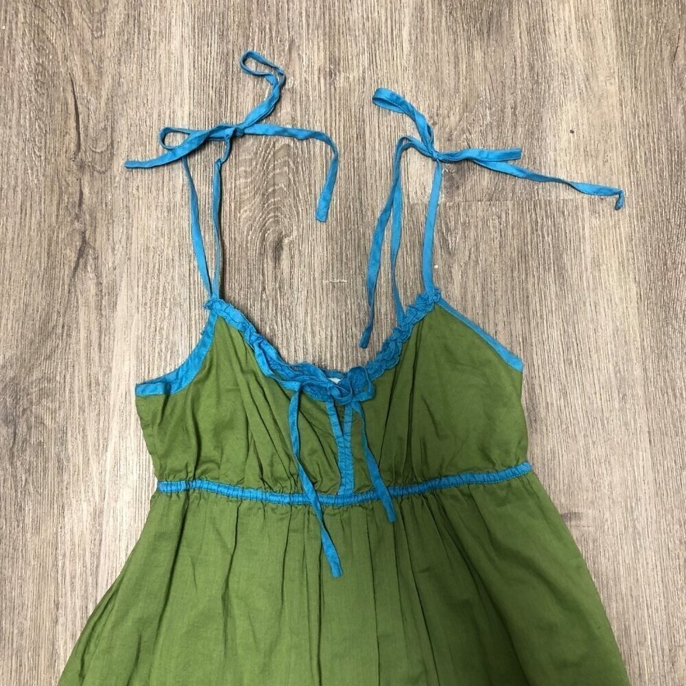 Vintage Y2K American Eagle Size 4 Baby Doll Dress Tier Ruffle Blue Green Cotton - Picture 2 of 11